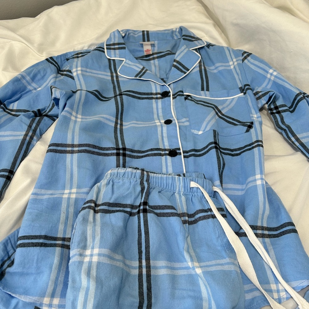 Blue Plaid Holiday Pajama Set Two Piece